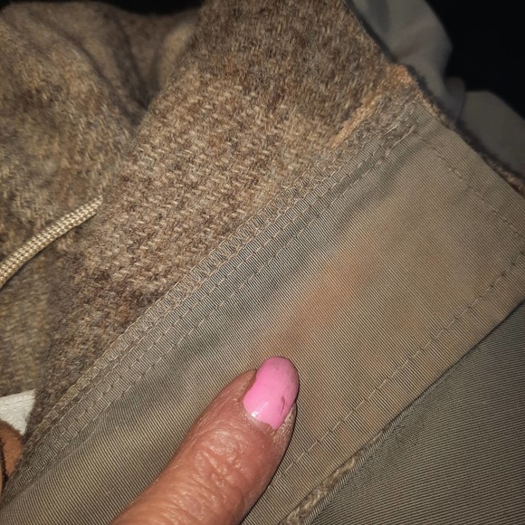 Vtg Woolrich Khaki Blanket Wool lining Chore Parka Field Hiking Jacket LG - Picture 13 of 14